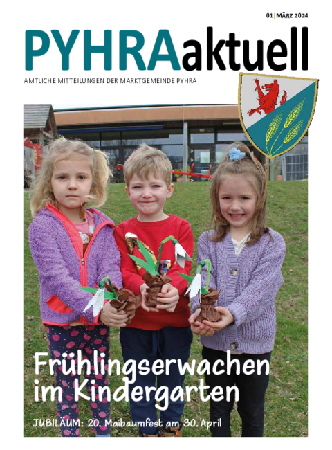 Auf der Titelseite sind Kindergartenkinder mit selbst gebastelten Topfblumen